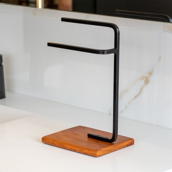 Encontraproduto.com.br - Suporte Porta Toalha De Rosto Duplo Para Bancada De Banheiro Base De Madeira