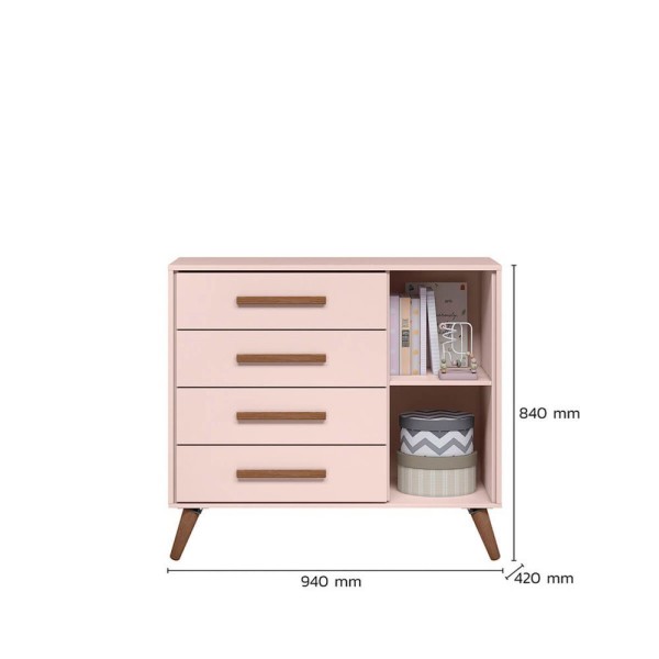 Encontraproduto.com.br - Cômoda Sapateira 4 Gavetas E 1 Porta Retrô Q Charm Cor 0009-91-rosa Acetinado