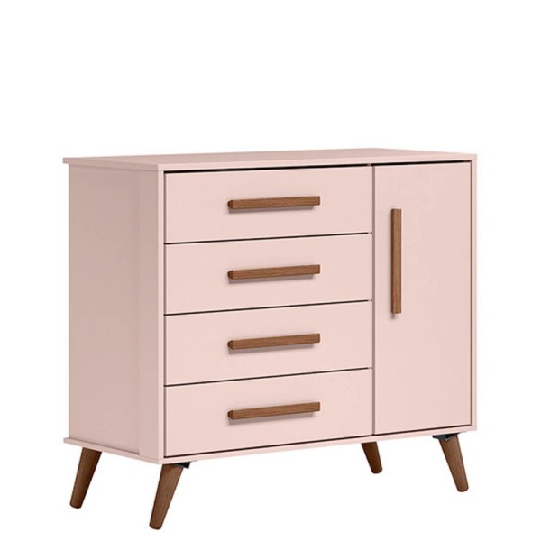 Encontraproduto.com.br - Cômoda Sapateira 4 Gavetas E 1 Porta Retrô Q Charm Cor 0009-91-rosa Acetinado