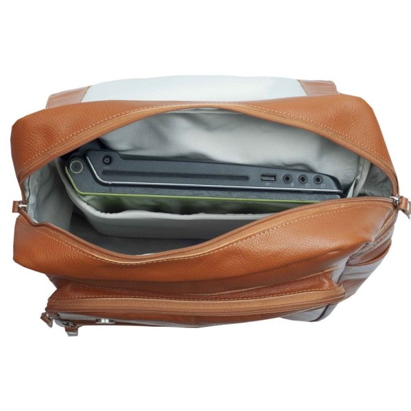 Encontraproduto.com.br - Mochila Moderna Executiva De Couro Legítimo Para Notebook Caramelo