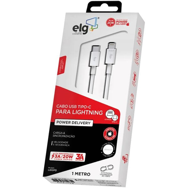 Encontraproduto.com.br - Cabo Tipo-C para iPhone 1m ELG LP810PD Branco