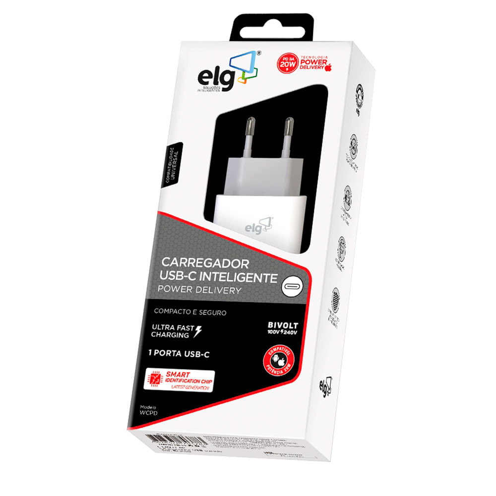 Encontraproduto.com.br - Carregador Elg 3A 20W Universal Usb/Tipo-C Wcpd Br Elg