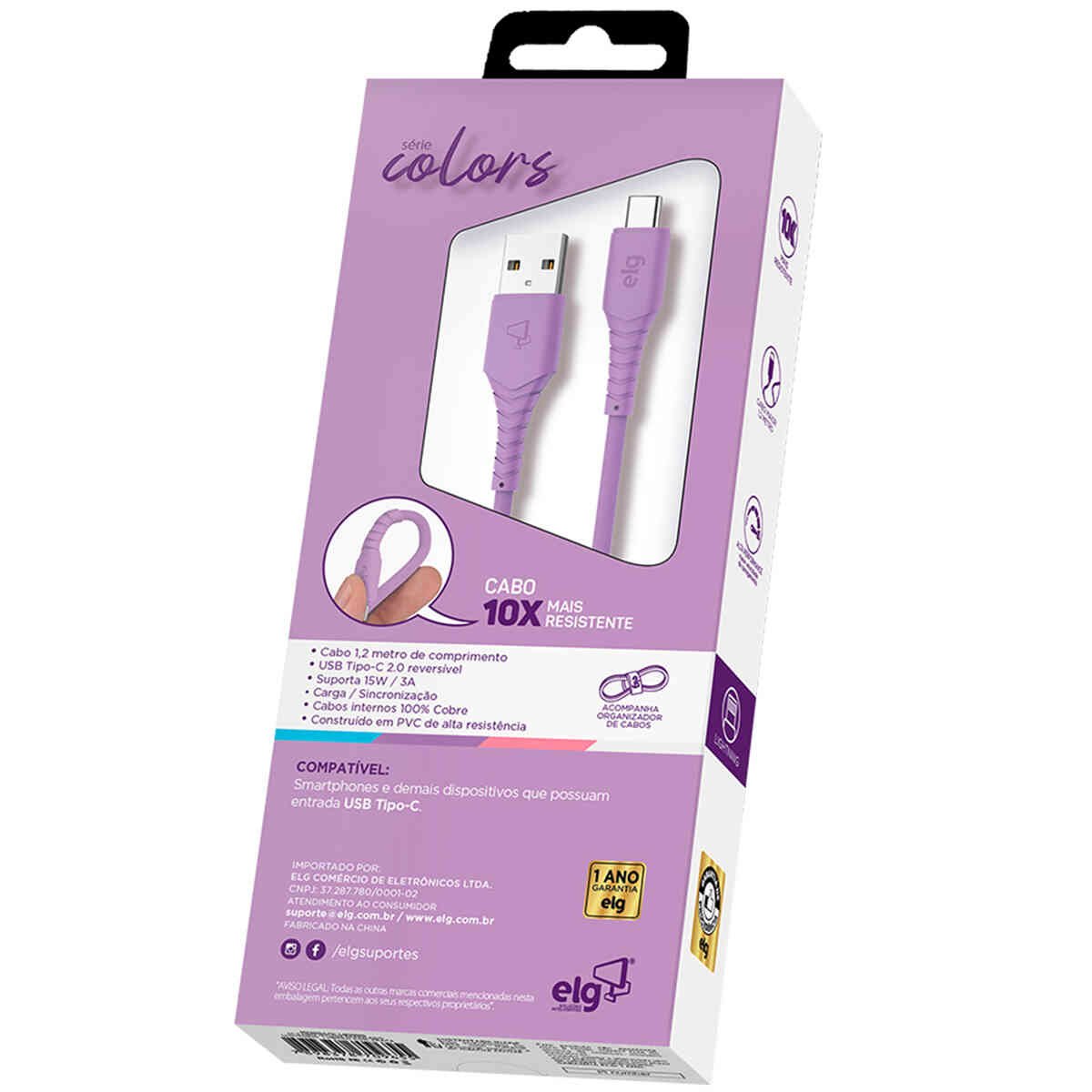 Encontraproduto.com.br - Cabo USB Tipo-C ELG 1,2M Roxo TC12X