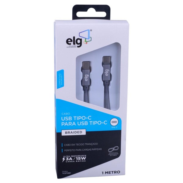 Encontraproduto.com.br - Cabo Tipo-C para Tipo-C ELG TC2TCBY 1M Cinza