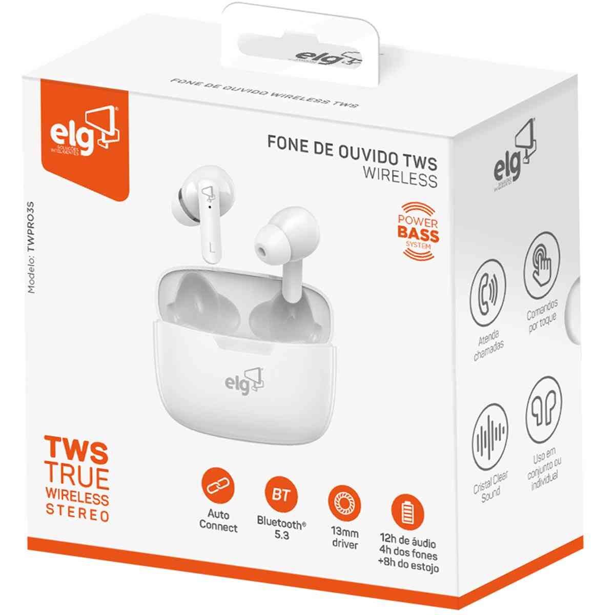 Encontraproduto.com.br - Fone de Ouvido TWS ELG TWPRO3S Bluetooth 5.3 Branco