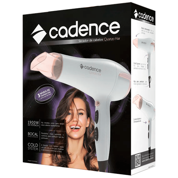 Encontraproduto.com.br - Secador de Cabelos Cadence Quartzo Hair SEC721 Branco/Rosa 110V