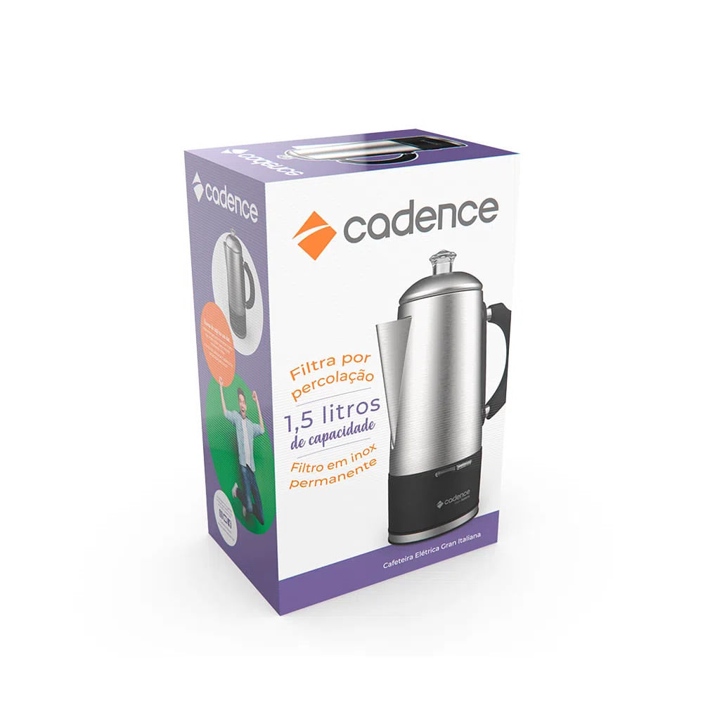 Encontraproduto.com.br - Cafeteira Cadence Gran Italiana, Jarra de Inox 1,5L, 900W - CAF120 220V