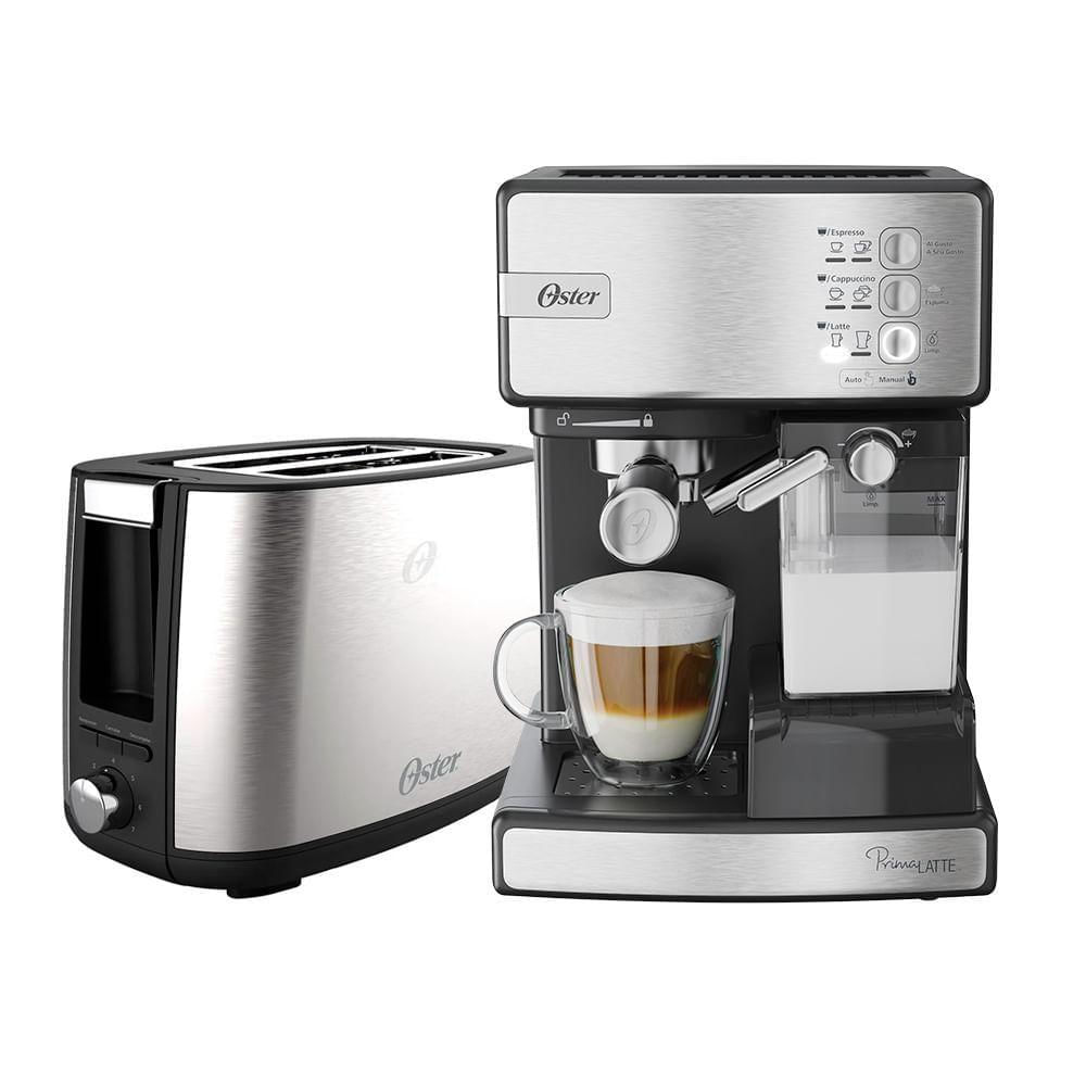 Encontraproduto.com.br - Kit Inox Cafeteira Espresso Nova Primalatte e Torradeira Oster
