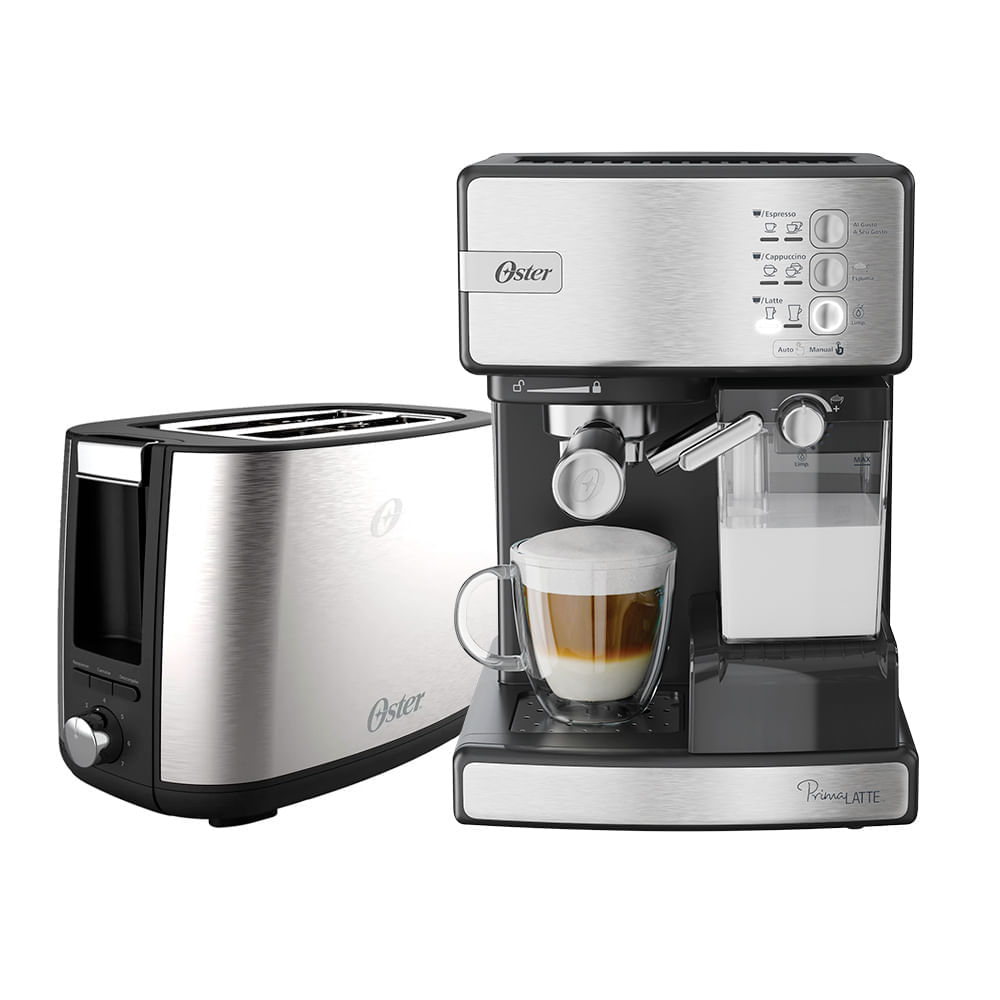 Encontraproduto.com.br - Kit Inox Cafeteira Espresso Nova Primalatte e Torradeira Oster