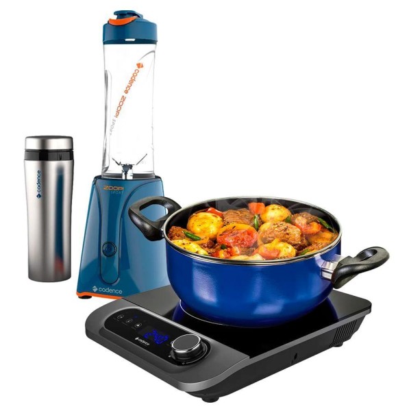 Encontraproduto.com.br - Kit Blender Zoop Sport Inox e Cooktop por Indução Cadence
