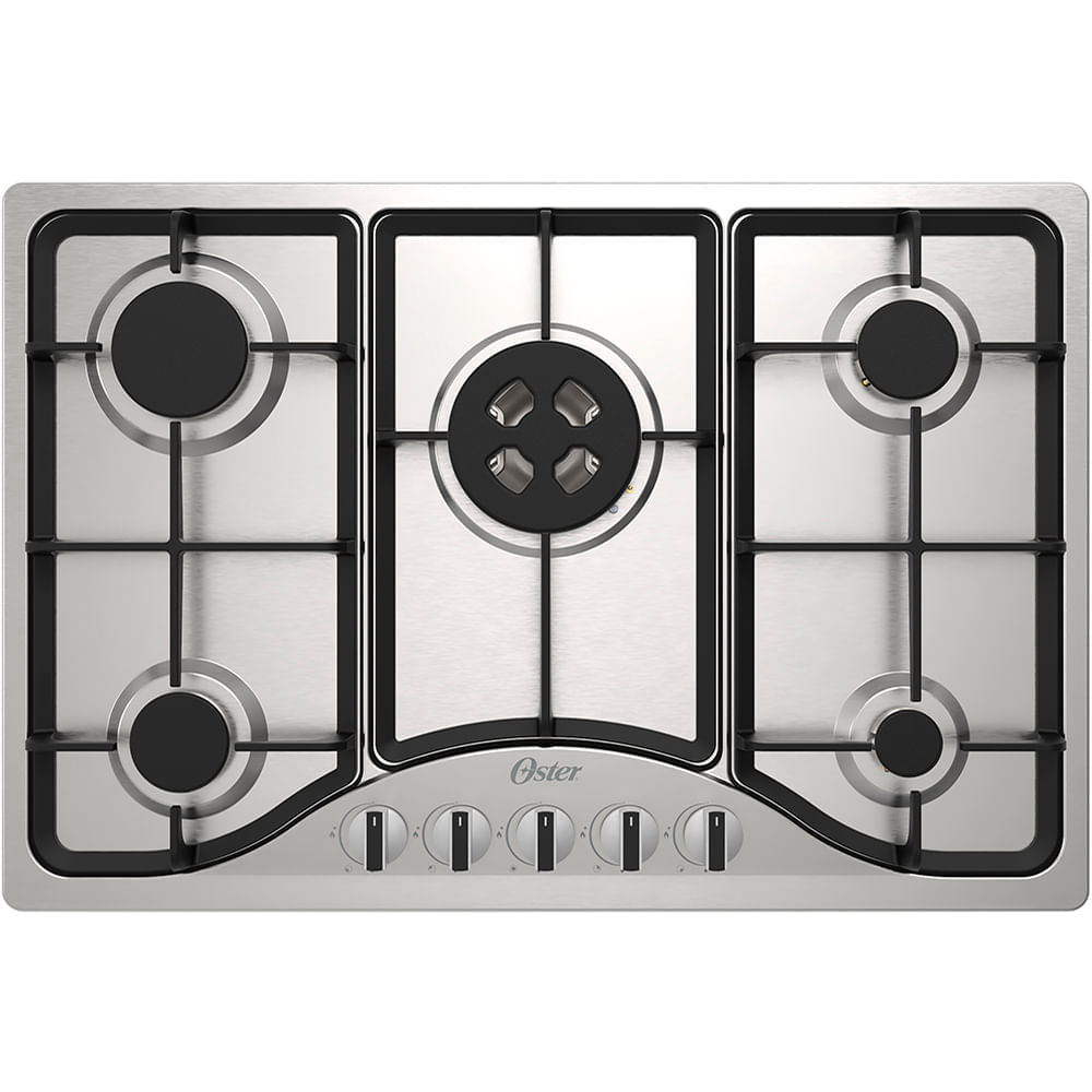 Encontraproduto.com.br - Kit Inox Cooktop A Gás 5 Bocas E Coifa De Ilha 90 Cm Oster 127V