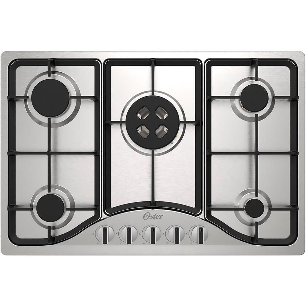 Encontraproduto.com.br - Kit Inox Cooktop A Gás 5 Bocas E Coifa De Ilha 90cm Oster 220V