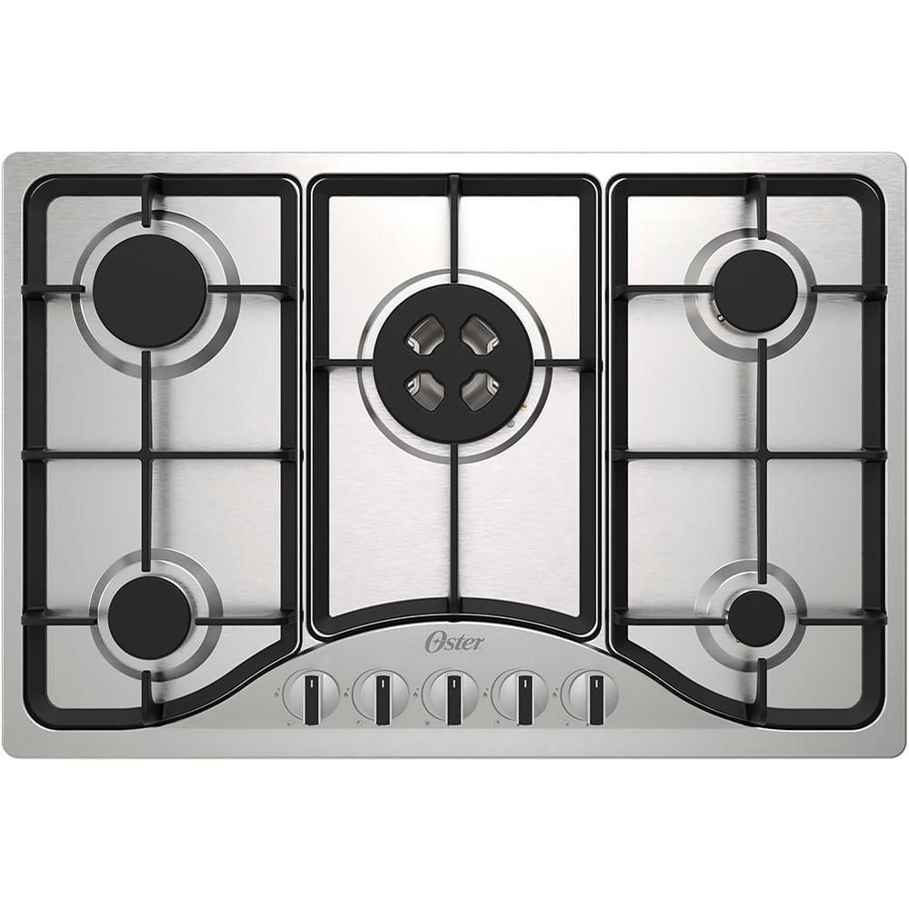 Encontraproduto.com.br - Kit Inox Cooktop A Gás 5 Bocas E Coifa De Ilha 90cm Oster 220V