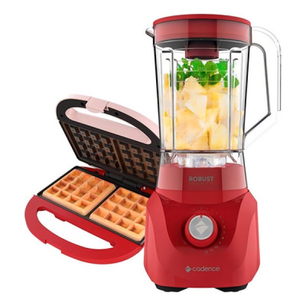 Kit Máquina de Waffles Cadence e Liquidificador Robust Vermelho