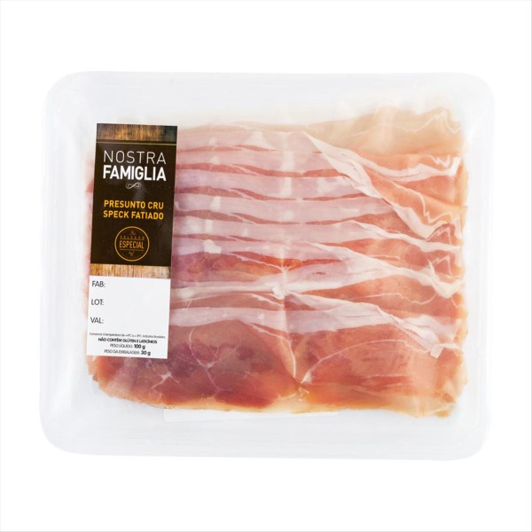 Presunto Speck em Fatias Italiano Nostra Famiglia 100g