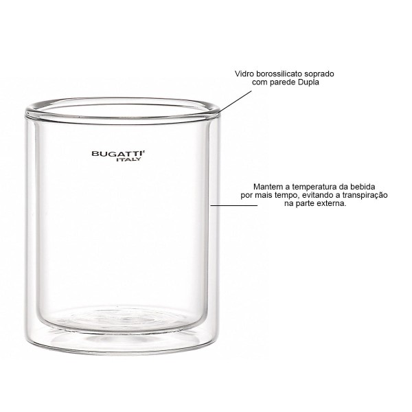 Encontraproduto.com.br - Conjunto 2 Copos de Whisky de Parede Dupla 300ml – Bugatti