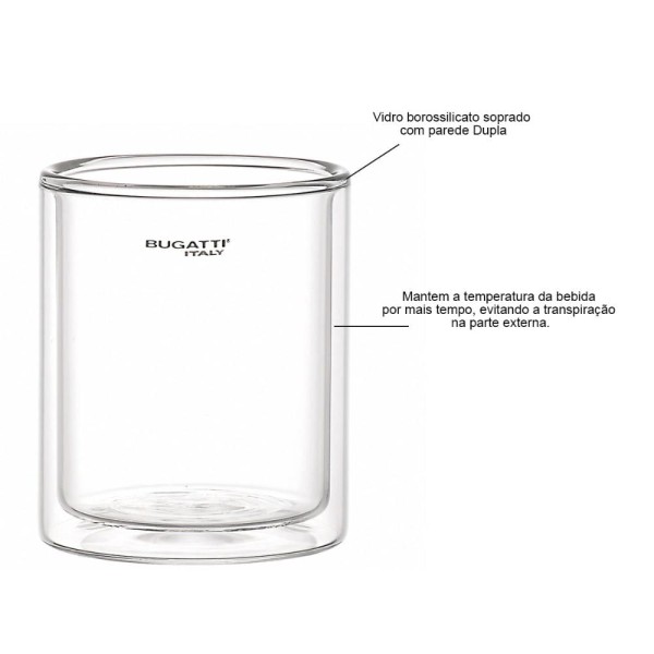 Encontraproduto.com.br - Conjunto 2 Copos de Whisky de Parede Dupla 300ml – Bugatti