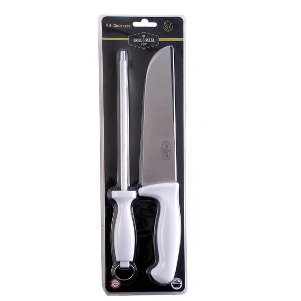 Encontraproduto.com.br - Kit Churrasco Faca Chaira 2 Pçs Grill & Pizza Multiuso Prana