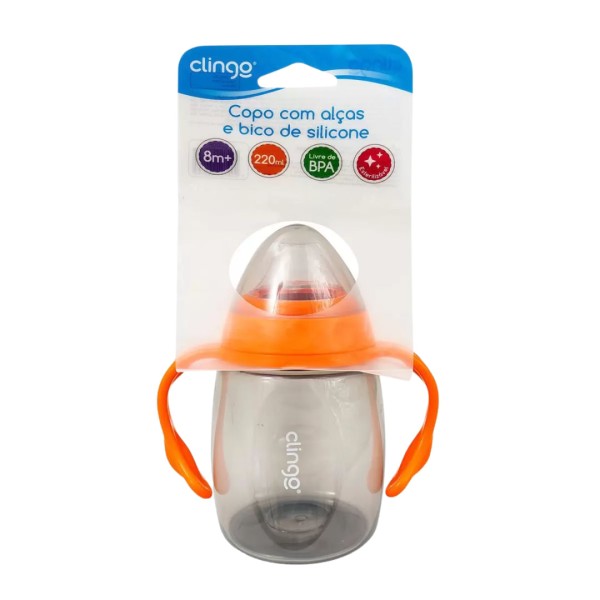 Encontraproduto.com.br - Copo De Transição Alimentação Infantil Bebê Com Alças Bico Silicone Livre BPA Colors Laranja Clingo