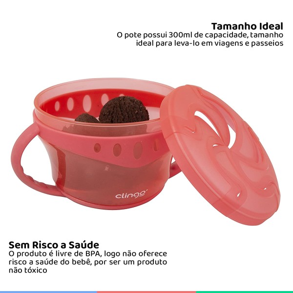 Encontraproduto.com.br - Lancheira Infantil Porta Snacks Com Alça e Tampa Interna 300 ml Para Bebê +6 Meses Smart Rosa Clingo
