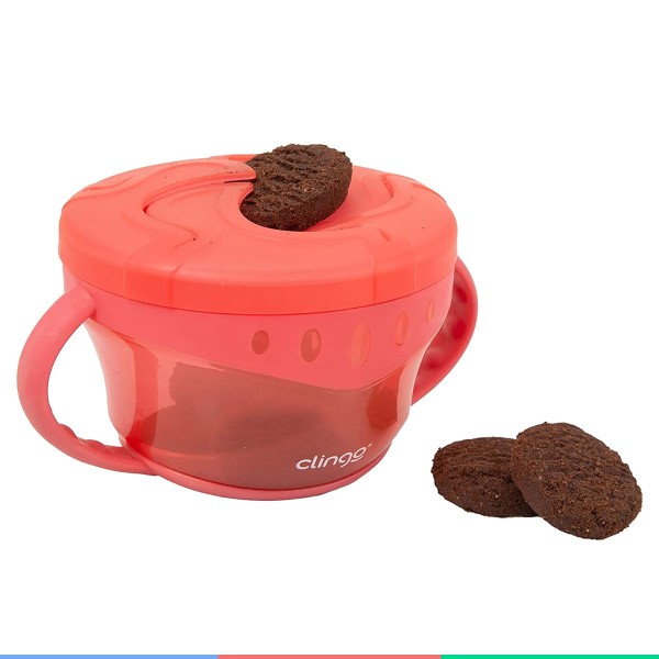 Encontraproduto.com.br - Lancheira Infantil Porta Snacks Com Alça e Tampa Interna 300 ml Para Bebê +6 Meses Smart Rosa Clingo