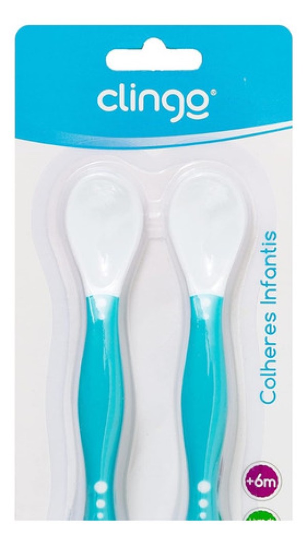 Kit 2 Unidades Colher Flexível Talheres Articuláveis Para Bebê Alimentação Infantil Azul Clingo