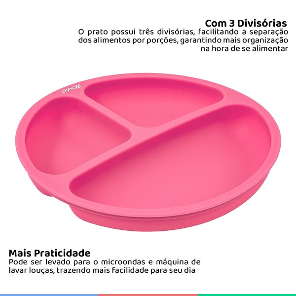 Encontraproduto.com.br - Prato Silicone com Divisória - Clingo - Colors - Rosa