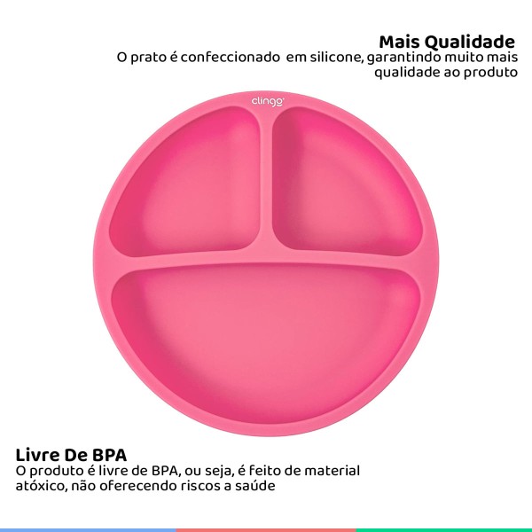 Encontraproduto.com.br - Prato Silicone com Divisória - Clingo - Colors - Rosa