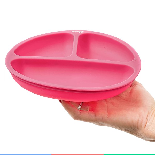 Encontraproduto.com.br - Prato Silicone com Divisória - Clingo - Colors - Rosa