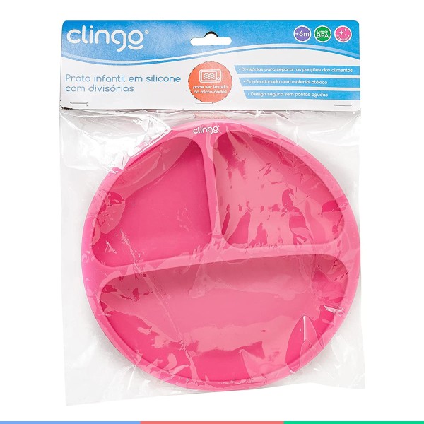 Encontraproduto.com.br - Prato Silicone com Divisória - Clingo - Colors - Rosa