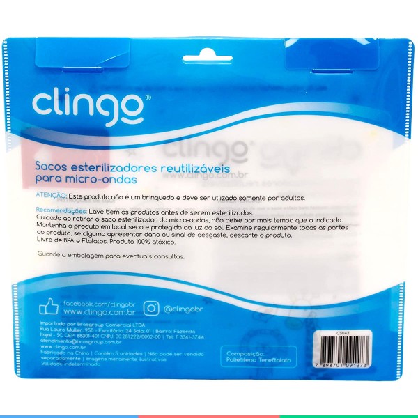 Encontraproduto.com.br - Sacos Esterilizadores Reutilizáveis Para Micro-Ondas Conjunto 5 Saquinhos Total de 110 Usos Zoo Clingo