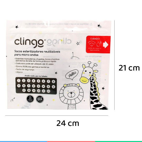 Encontraproduto.com.br - Sacos Esterilizadores Reutilizáveis Para Micro-Ondas Conjunto 5 Saquinhos Total de 110 Usos Zoo Clingo