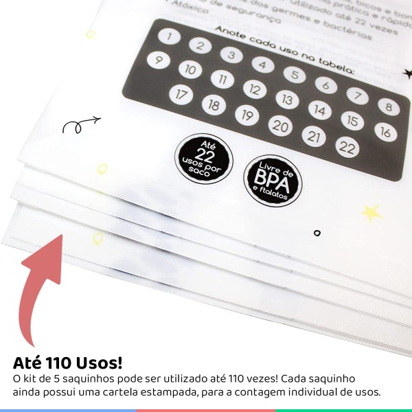Encontraproduto.com.br - Sacos Esterilizadores Reutilizáveis Para Micro-Ondas Conjunto 5 Saquinhos Total de 110 Usos Zoo Clingo