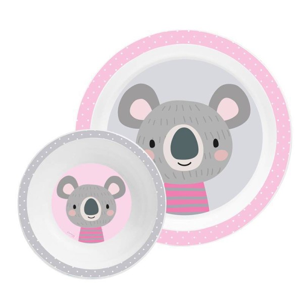 Encontraproduto.com.br - Kit Prato e Tigela Para Alimentação do Bebê Bowl Infantil Esquenta no Micro-Ondas Rosa Coala Clingo
