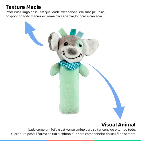 Encontraproduto.com.br - Mini Pelúcia Meu Primeiro Companheiro Cachorrinho Poppy Com Apito Desde o Nascimento Azul Clingo