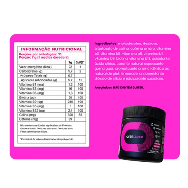 Encontraproduto.com.br - Performance Drink 2 0 Pink Lemonade Overclock 210g
