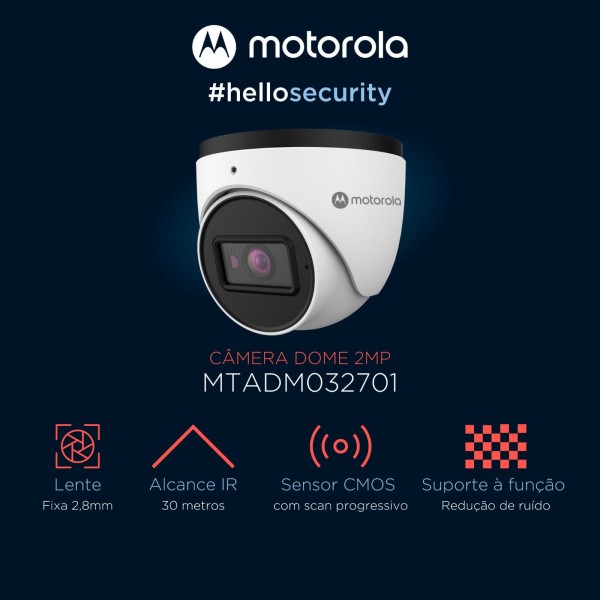 Encontraproduto.com.br - Câmera Analógica Dome Motorola MTADM032701, 2MP 4x1 1/3 Pol. 2.8MM, IR 30M, Metal, IP67