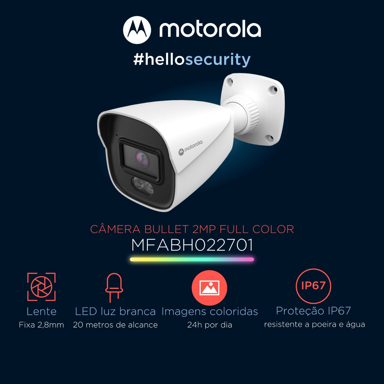 Encontraproduto.com.br - Camera Bnc Bullet Plastica-metal 4x1 Full Color 1080p Lente 2.8 Mm Led 20m Ip67 Osd (nac) Motorola