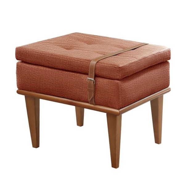 Encontraproduto.com.br - Puff Banqueta Londres Luxo Madeira Maciça Linho Terracota