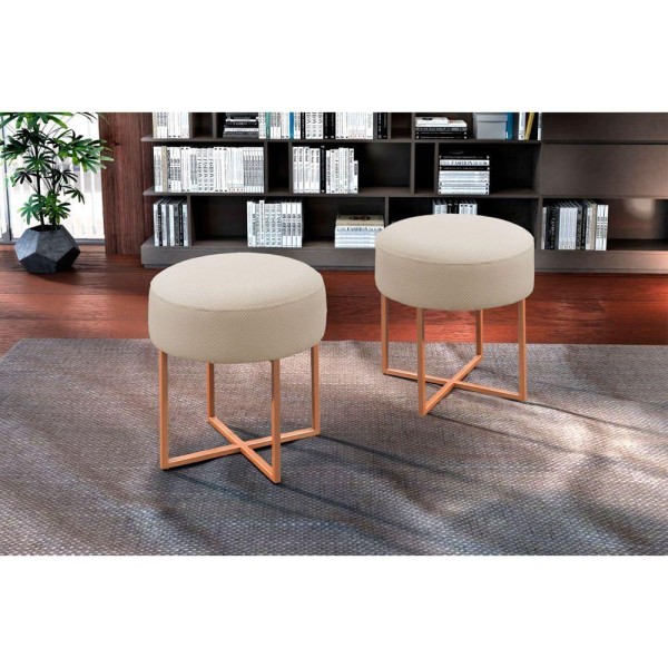 Puff Banqueta Otávio Luxo Base Bronze Castellar Móbile Bege Claro