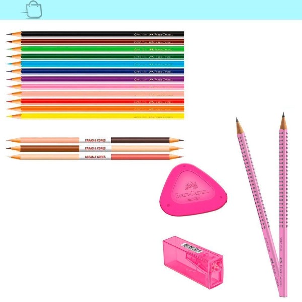 Encontraproduto.com.br - Kit Lapis Borracha Apontador 12 Caras E Cores Faber-castell