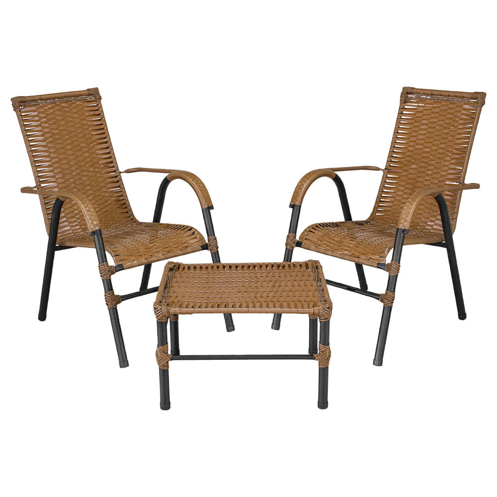 Conjunto de Mesa de Centro e 2 Cadeiras Bela para Área Externa