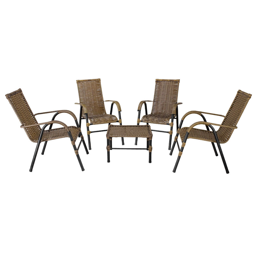 Conjunto de Mesa de Centro e 4 Cadeiras Bela para Área Externa