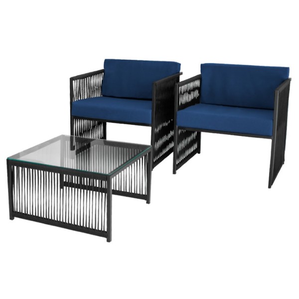 Encontraproduto.com.br - Conjunto de 2 Poltronas e Mesa de Centro Quadrada com Tampo de Vidro Santigo