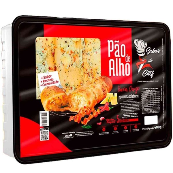 Pão de Alho SABOR DE CHEF Bacon Queijo e Pimenta Calabresa Embalagem 400g