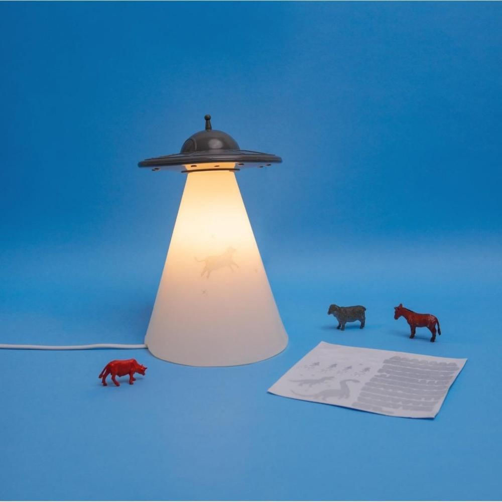 Encontraproduto.com.br - Luminária de Mesa Ovni Branco e Cinza