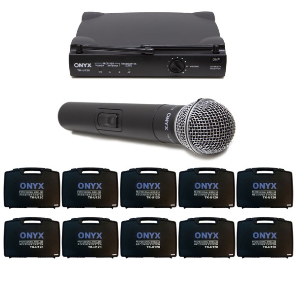 Encontraproduto.com.br - Kit 10 Microfones sem Fio TK U120 UHF Onyx