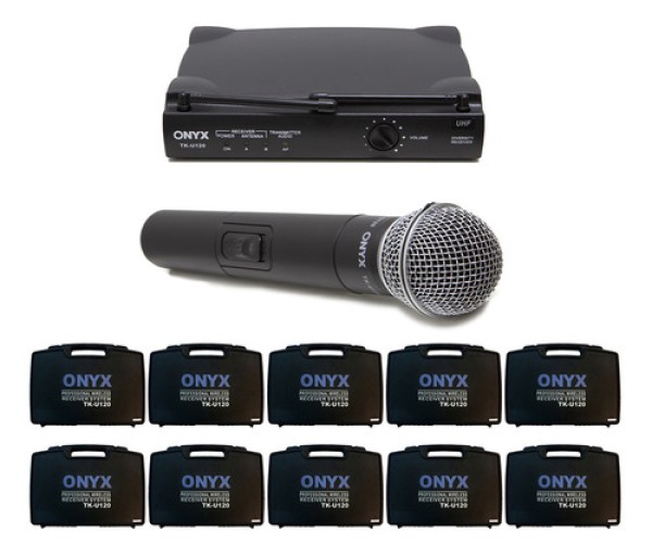 Encontraproduto.com.br - Kit 10 Microfones sem Fio TK U120 UHF Onyx