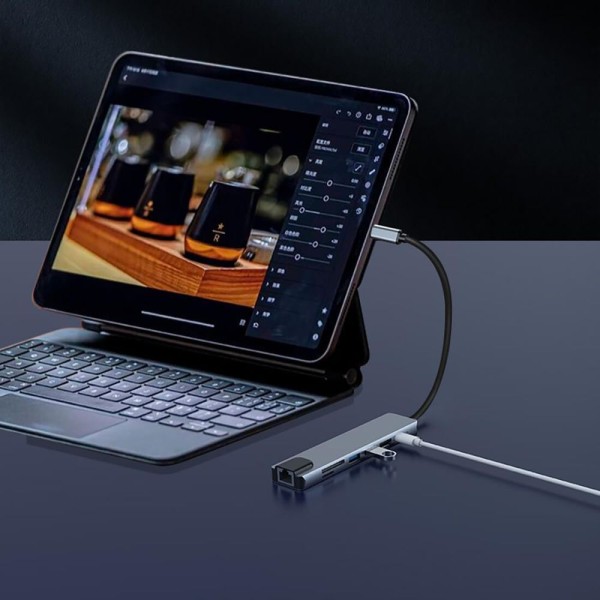 Encontraproduto.com.br - Adaptador Hub 7 Em 1 Tipo C 4k Hdmi Lan Usb Pd Sd Tf