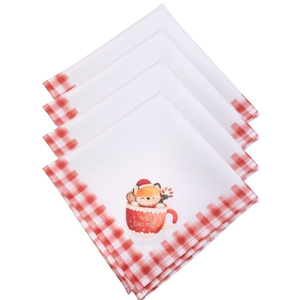 Kit 4 Guardanapos De Tecido Papai Noel Xadrez Natal 40cmx40cm branco